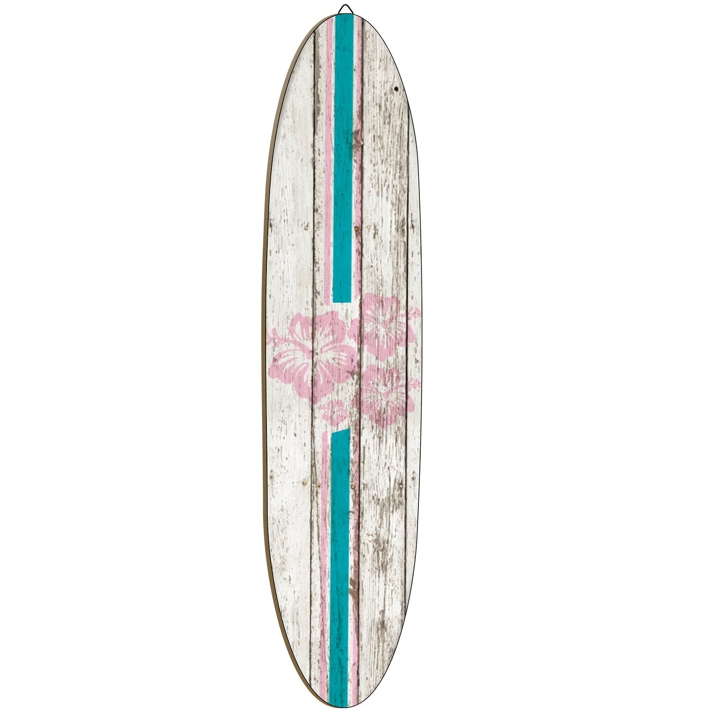 Wooden Surfboard Wall Art 15.74" – Rustic Tropical Beach Decor with Hibiscus & Tiki Mask Design, Frameless Recycled Wood Wall Hanging for Hawaiian Bar, Home, Summer & Vacation Theme Decor