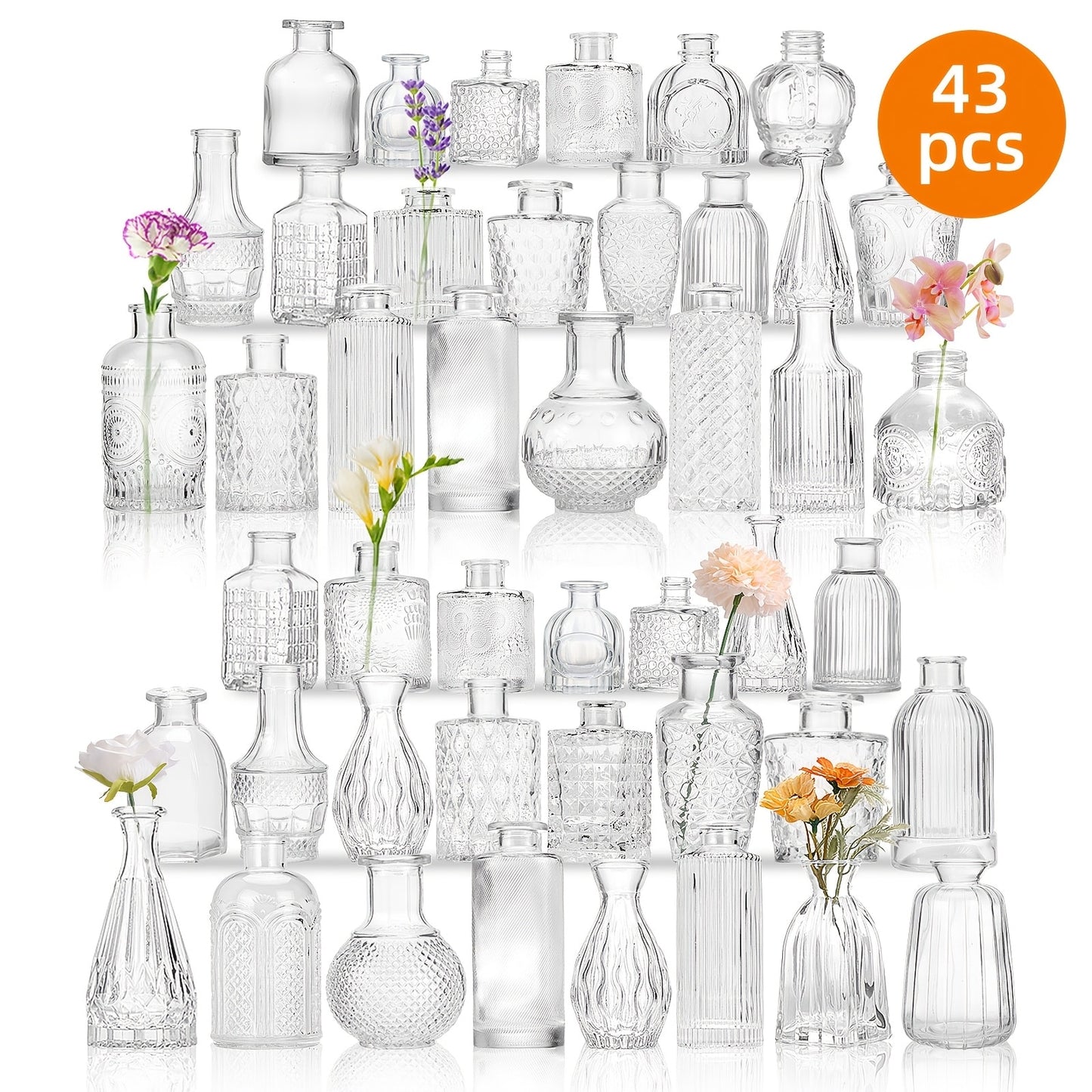 Mini Clear Bud Vases Bulk Set 12/30/43/52pcs – Small Glass-Look Flower Vases for Wedding Centerpieces, Birthday Party, Anniversary, Home Table Decor, Multiple Sizes