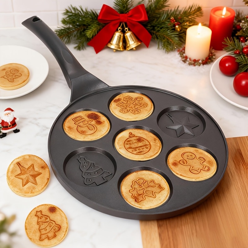 Non-Stick Pancake Pan 7-Hole Smiley Face – Fun Breakfast Egg & Bacon Frying Tray for Kids & Family, Easy to Clean, Mini Pancake Maker Baking Pan Kitchen Cooking Tool