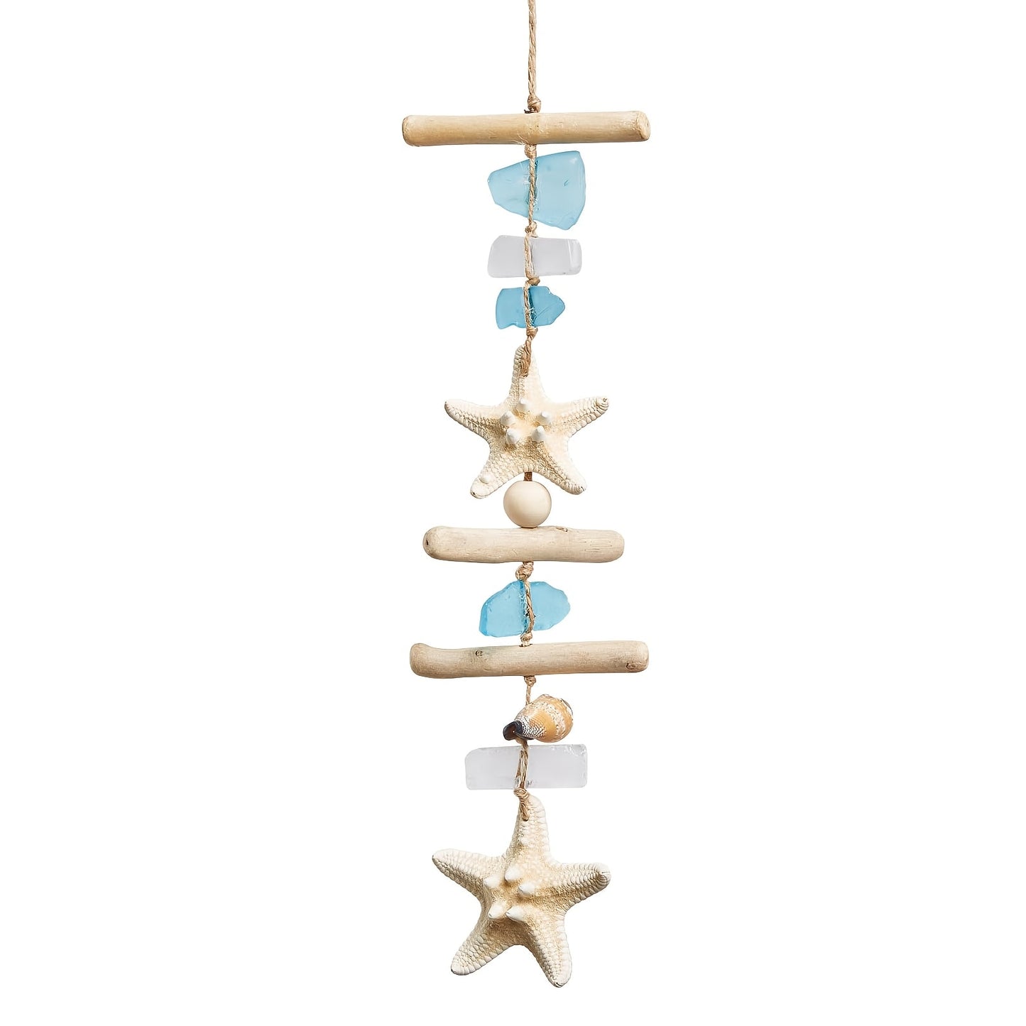 Starfish Wooden Bead Necklace & Coastal Pendant Set – Beach Jewelry, Nautical Starfish Charm, Driftwood Hanging String Decor for Women, Girls & Home Beach Theme