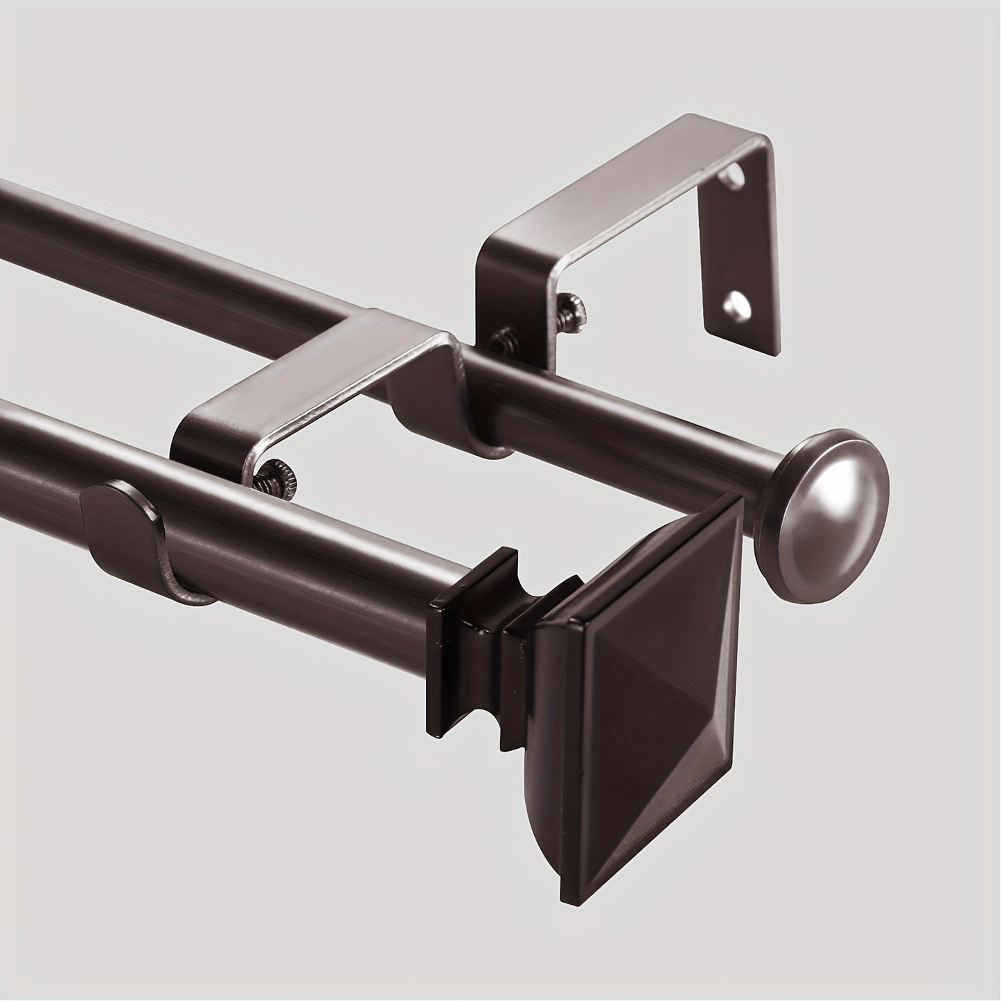 Double Curtain Rod Set with Square Urn Finials Adjustable Double Drapery Rod 5 Finishes 2 Sizes Window Curtain Hardware Easy Install