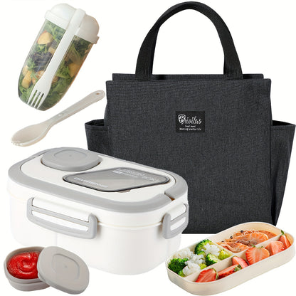 2-Layer Bento Lunch Box Set with Cup and Meal Bag - Multi-Grid Lunch Box for School, Office & Outdoor Picnics, Food Storage Container with Milk Cup, Salad Cup, Coffee Cup or Soup Bowl, Pink Blue Green White