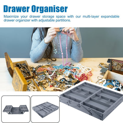 Collapsible Drawer Organizer Box, Double Row Expandable Desk & Drawer Storage with ABS Material, Jewelry Cosmetics Home Office Organizer