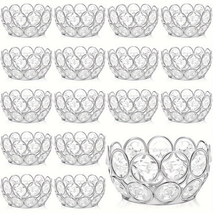 Tea Light Candle Holders Set of 20 – Crystal Bowl Votive Holders for Wedding Centerpiece, Dining Table, Home Decor & Party – Gold & Silver Glass Tealight Cups