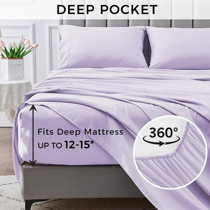 Microfiber Bed Sheet Set 4-Piece Deep Pocket Fitted Sheet Flat Sheet Pillowcases Twin Full Queen King All Colors Soft Breathable Fade Resistant Easy Care