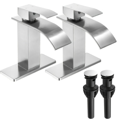 Waterfall Bathroom Faucet Single Handle - Modern Sink Faucet with Valve, Chrome & Matte Black & Brushed Nickel & Brushed Gold Finish, 1 or 3-Hole Deck Mount, G9/16 Threads, Water Supply Lines Included