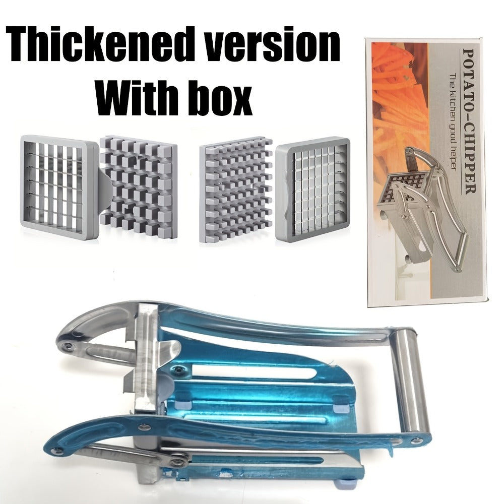 French Fry Cutter – Stainless Steel Vegetable & Potato Slicer, Multi-Function Food Chopper for Potato, Carrot, Cucumber & Onion, with Storage Box