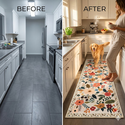 Bohemian Floral Plush Rug Non-Slip Machine Washable – Soft Floral Runner Mat for Bedroom, Kitchen, Bathroom, Entryway & Living Room – Easy Clean Indoor Home Decor Mat, 4 Sizes