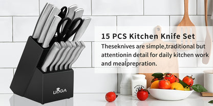 Stainless Steel Kitchen Knife Set Chef Knife Damascus Black Knife Block