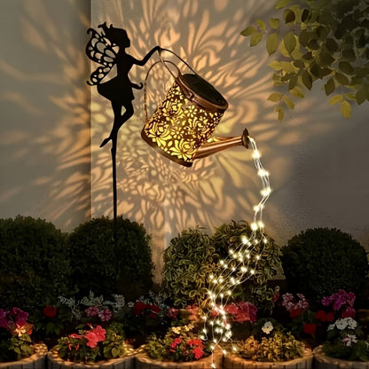 Solar Watering Can Lights 2pcs Garden Waterfall, IP65 Waterproof Hanging Solar String Lights with Ground Plug for Outdoor Lawn, Patio & Holiday Decor, Christmas Garden Gift