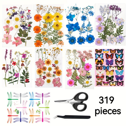 Dried Flower Set for Crafts – Real Pressed Flowers for Resin, Scrapbooking, Epoxy Jewelry, Bookmarks, Wedding Cards & Art Decoration, 189 / 238 / 287 / 319 Pieces Mixed Variety Pack