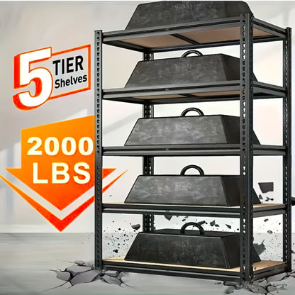 Heavy Duty Shelving Unit 5-Tier Metal Storage Shelves 2000 LBS Capacity, 60"H x 28"W x 12"D Adjustable Steel Rack for Garage, Closet, Pantry & Basement Organization, Easy Assembly Utility Shelf