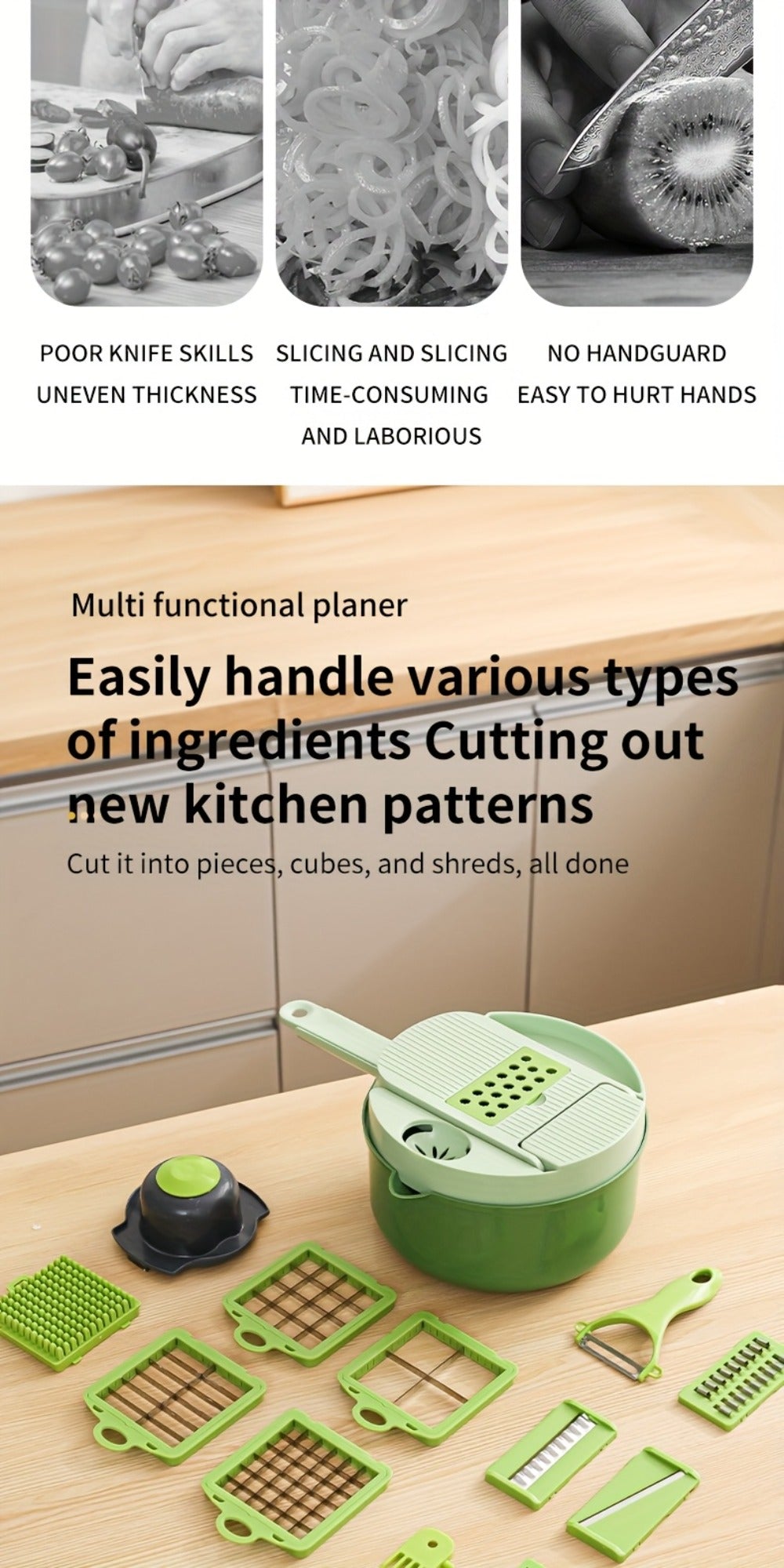 Vegetable Chopper 16-in-1 Heavy Duty Manual Food Processor with Container – Onion Dicer, Potato Slicer, Garlic Mincer, Carrot Cutter, Multi-Function Kitchen Veggie Chopper for Tomato, Pepper, Cucumber