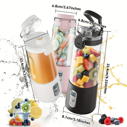 Portable Smoothie Blender USB-C Fast Charge 6-Blade Stainless Steel – Digital Timer Battery Display High-Speed Ice Crush No-Spill Lid | Protein Shake Gym Travel Blender in Black Pink White