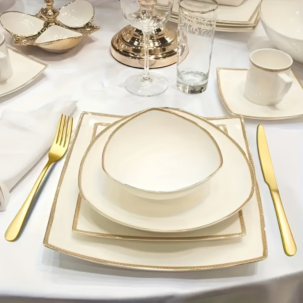 Flatware Set for 12, 60-Piece 304 Stainless Steel Cutlery Set with Mirror Polish & Titanium Plated Finish — Dishwasher Safe Silverware with Knife, Fork & Spoon | Silver, Gold & Rainbow