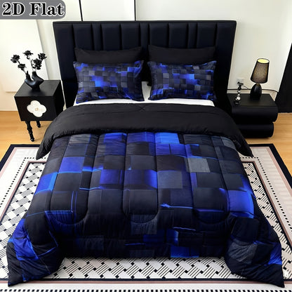 Checkered Quilt Set 3-Piece Bedding Comforter with 2 Pillowcases Super Soft Breathable Woven Pattern All Season Bedroom Dormitory Twin Queen King Full