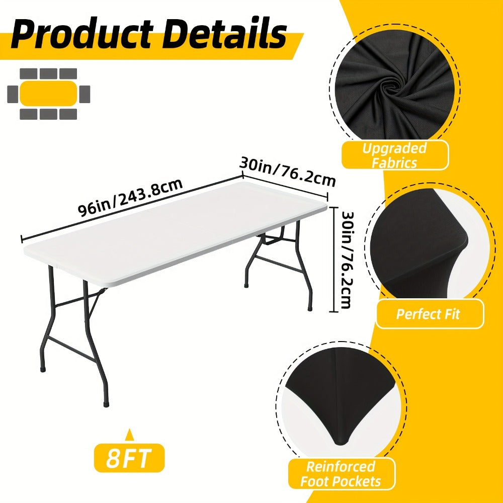 Spandex Stretch Fitted Tablecloths 2pcs 3pcs – 4ft 6ft 8ft Rectangular Elastic Table Covers, Wrinkle-Resistant in Black & White for Wedding, Banquet, Trade Show, Graduation & Party Decoration