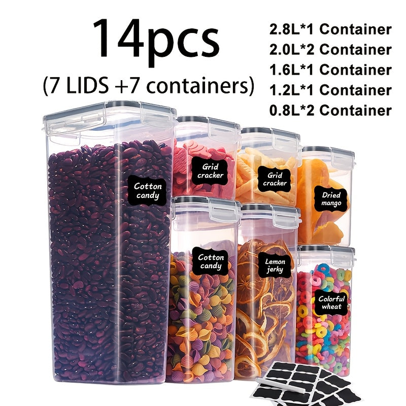 Airtight Food Storage Containers with Lids BPA Free Plastic Kitchen Pantry Organizer Set for Rice Cereal Pasta Flour Sugar Spaghetti - 6 14 18 30 48 60 84pcs Flip Top Seal Canister Set
