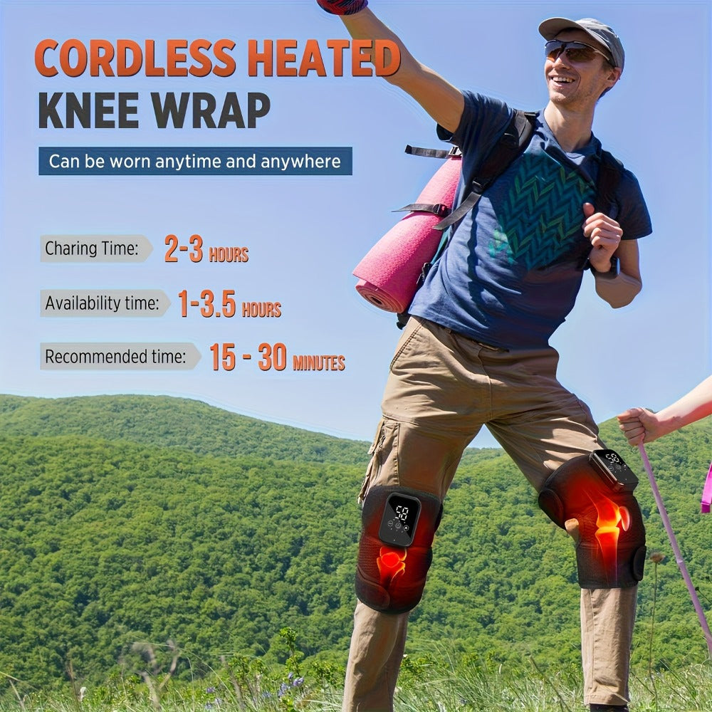 Heated Knee Massager with Heat and Vibration Massage – Wireless Portable Electric Knee Brace Wrap for Pain Relief, Arthritis, Joint Stiffness – 3-in-1 Shoulder Elbow Knee Heating Pad, Gift for Elderly