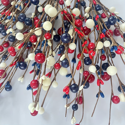 Artificial Berry Branches Red White Blue Patriotic Decor – 5pcs Fake Plastic Stems for Home Tabletop Vase Floral Arrangement Fourth of July