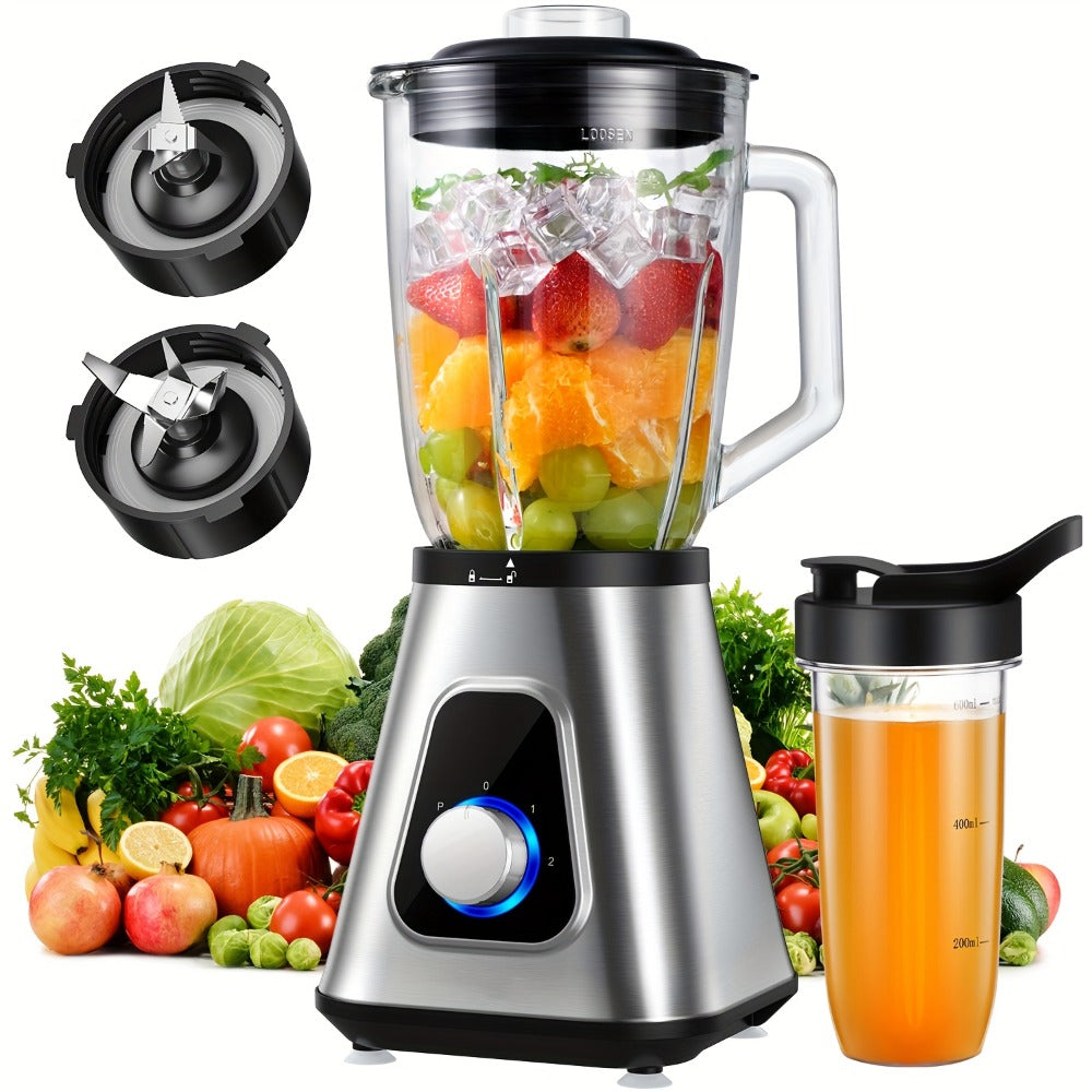 Countertop Blender with 52oz Glass Jar & 22oz Travel Cup – 3-Speed Smoothie Blender for Frozen Fruit Drinks, Shakes & Sauces, Powerful Motor, BPA-Free, Silver