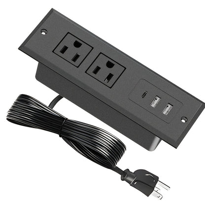 Recessed Power Strip Flush Mount Desk Outlet with USB-C & USB-A Ports In-Desk Power Grommet for Conference Room Office Table Furniture 1.5m Cord