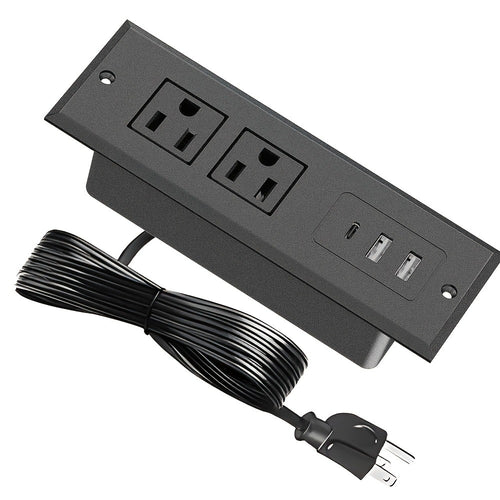 Recessed Power Strip Flush Mount Desk Outlet with USB-C & USB-A Ports In-Desk Power Grommet for Conference Room Office Table Furniture 1.5m Cord