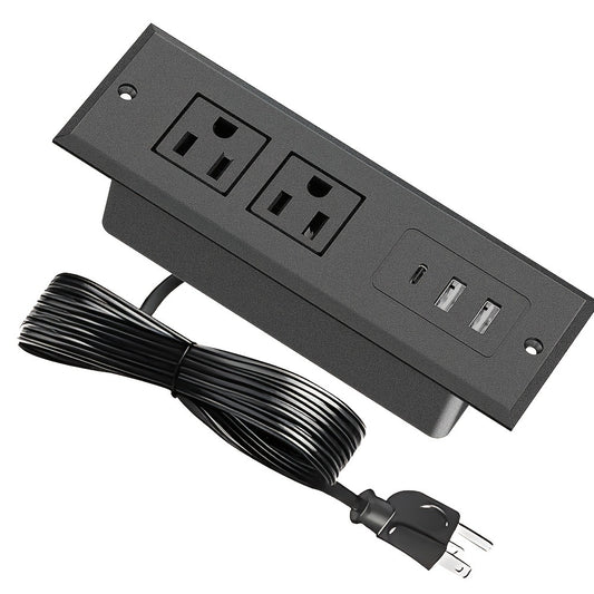 Recessed Power Strip Flush Mount Desk Outlet with USB-C & USB-A Ports In-Desk Power Grommet for Conference Room Office Table Furniture 1.5m Cord