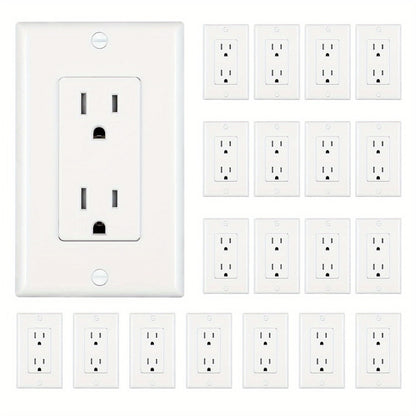 15 Amp Tamper Resistant Wall Outlet 20 Pack with Decorator Wall Plates Included Standard Electrical Receptacle 125V White Duplex Outlet for Home Office Kitchen