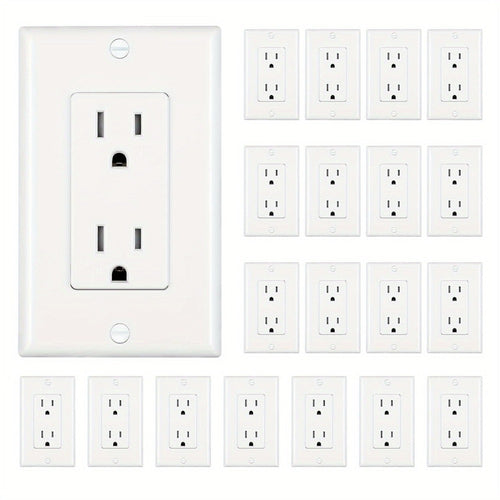 15 Amp Tamper Resistant Wall Outlet 20 Pack with Decorator Wall Plates Included Standard Electrical Receptacle 125V White Duplex Outlet for Home Office Kitchen