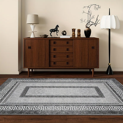 Persian Boho Area Rug - Luxury Crystal Velvet 850GSM Floral Pattern | Non-Slip Machine Washable 100% Polyester Carpet | Grey Black Marble Effect Living Room & Bedroom Rug for High Traffic Areas