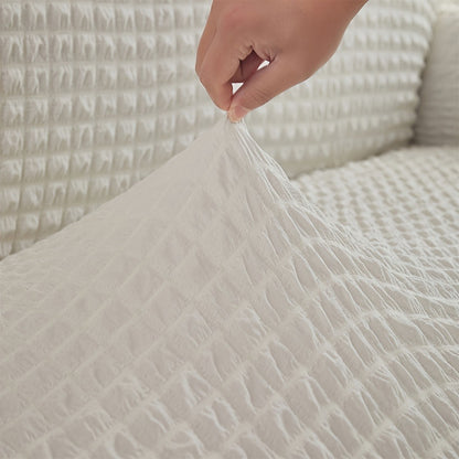Seersucker Sofa Slipcover Elastic Band Closure Pet-Friendly All-Purpose Sofa Cover for Living Room Home Decor Protection — Single 2 4 Seater Multiple Colors