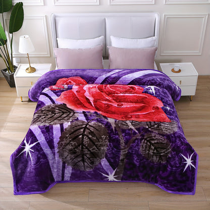 Reversible Plush Blanket 2-Ply 520GSM Milk Velvet - Soft Warm Queen King Size Blanket with Vibrant Animal & Floral Designs, All-Season Bed Couch Throw