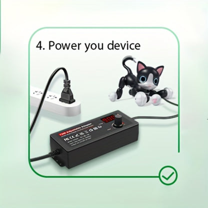 Adjustable AC to DC Power Adapter 72W - 3-24V Variable Power Supply with LCD Voltage Display, Knob Control, 15 Interchangeable Tips, Overvoltage & Short Circuit Protection, 100-240V Universal Input