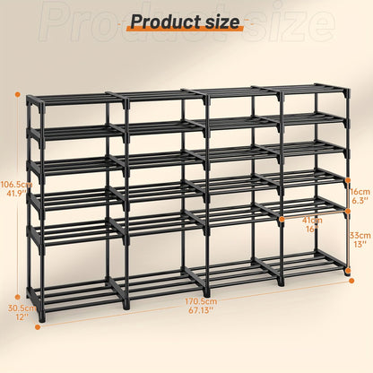 Metal Shoe Rack Organizer 4 Row 6 & 9 Tier Black | Heavy Duty Freestanding Shoe Tower Storage Shelf for Entryway Bedroom Living Room Holds 45-72 Pairs