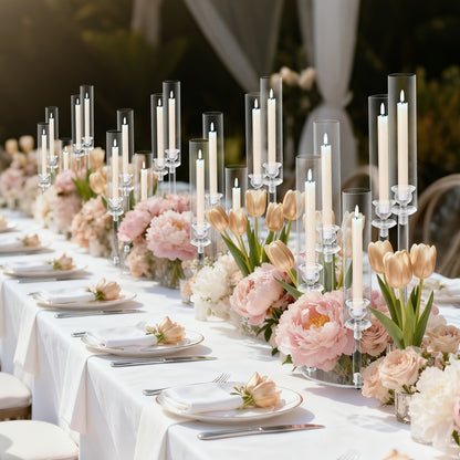 Acrylic Candelabra Candle Holder – Clear Crystal 5-Arm & 6-Arm Taper Candlestick Holders for Wedding Centerpiece, Dining Table, Party & Anniversary Decor