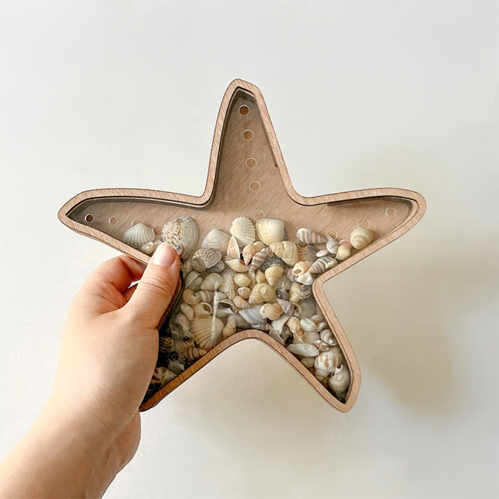 Starfish Shaped Wood Storage Tray Coastal Boho Decor Organizer for Bathroom Vanity Desk Entryway Jewelry Crystals Seashells Display Gift