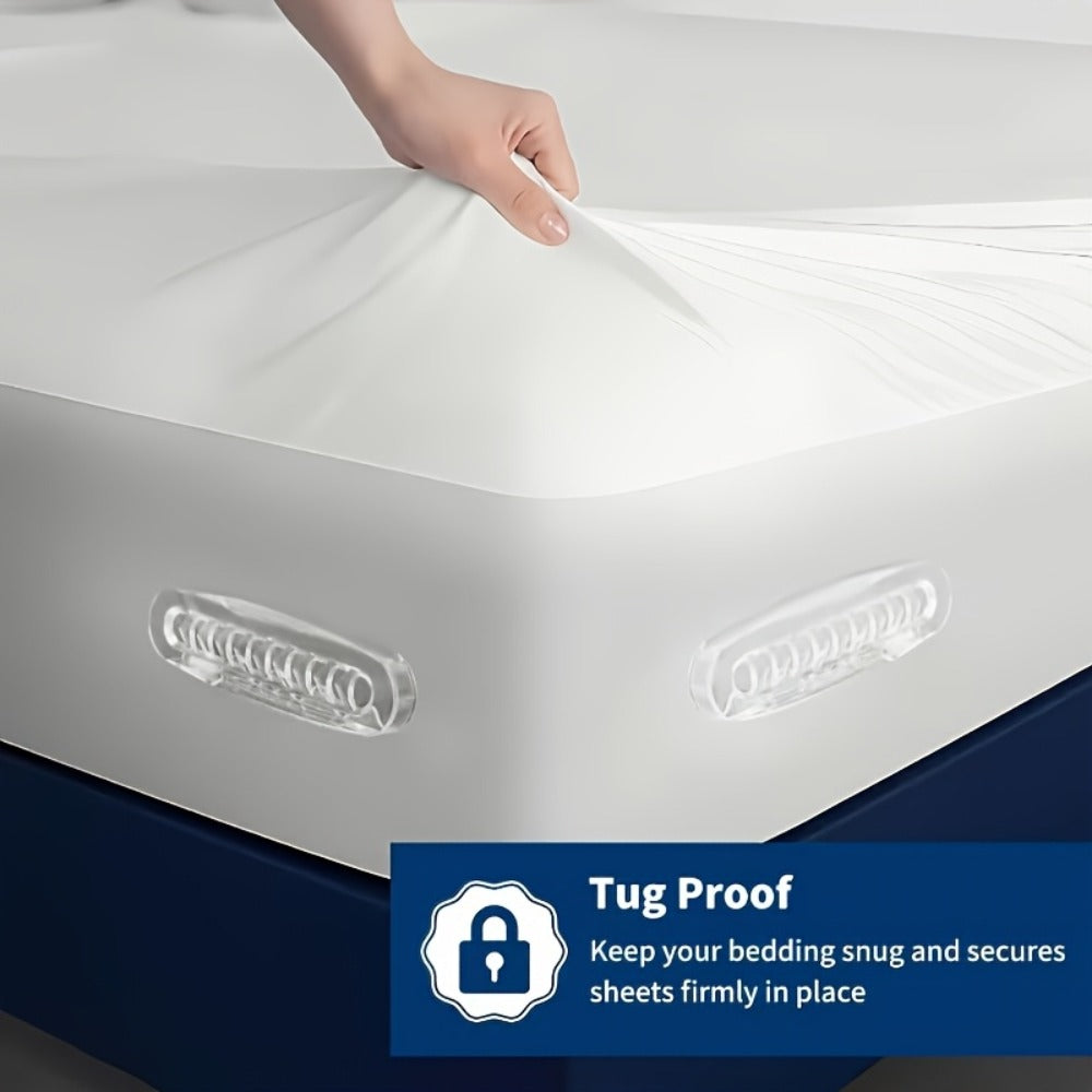 Bed Sheet Holder Straps – Heavy-Duty Mattress Sheet Grippers, No More Loose Bedding, Universal Fit for All Mattress Depths & Sheet Styles, Easy One-Time Installation, White & Gray