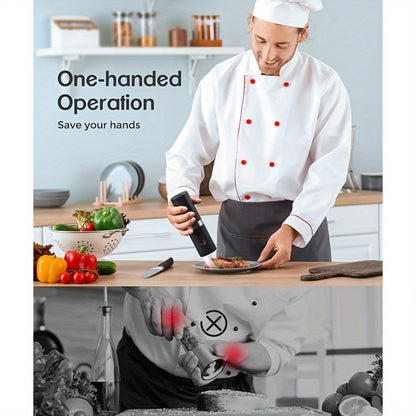 Electric Salt and Pepper Grinder Set 2-Pack Rechargeable with Charging Base & White Light - One-Hand Automatic Operation, Battery-Powered Salt Pepper Mill Set for Kitchen Cooking, Gift for Dad