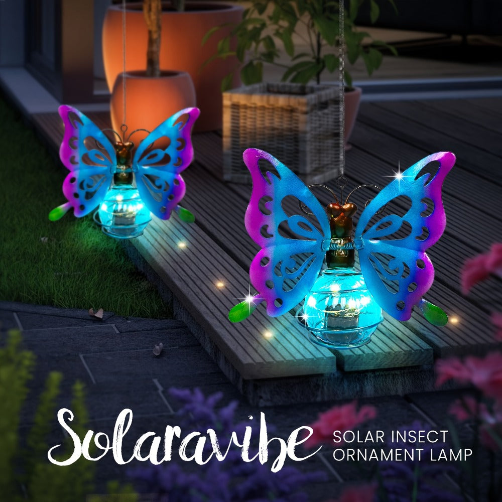 Solar Hanging Ornament Lights Ladybug & Butterfly – Waterproof Indoor Outdoor Decorative Garden Light with Spring Clips for Patio, Balcony, Porch & Trail, 5.5x2.5in