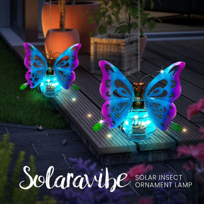 Solar Hanging Ornament Lights Ladybug & Butterfly – Waterproof Indoor Outdoor Decorative Garden Light with Spring Clips for Patio, Balcony, Porch & Trail, 5.5x2.5in