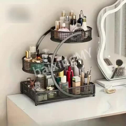 3-Tier Mesh Metal Bathroom Countertop Organizer - No-Installation Makeup Storage Rack, Tiered Vanity Shelf for Lipstick, Brushes & Skincare Bottles, Bronze Finish Space-Saving Cosmetic Organizer