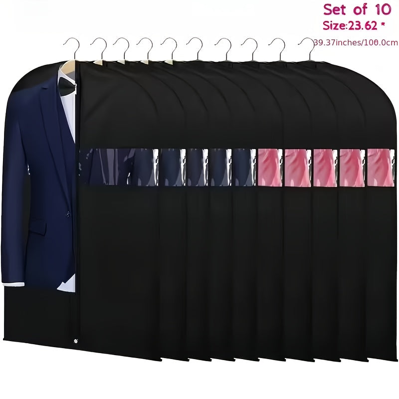 Garment Bags with Zipper Closure & Dust Protection for Suits Dresses Shirts – Set of 5 Reusable Black Cover Bags