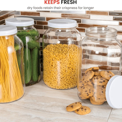 1 Gallon Wide Mouth Glass Jar with Flip Top Lid - Airtight Sealed Storage Jar for Fermentation, Pickling, Canning, Flour & Food Storage, 2 Pack