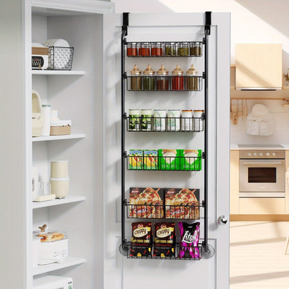Over-the-Door Metal Organizer Rack 6 & 8 Tier – Pantry Storage, Spice Rack, Kitchen Cabinet Organizer, Holds Up to 80 Lbs