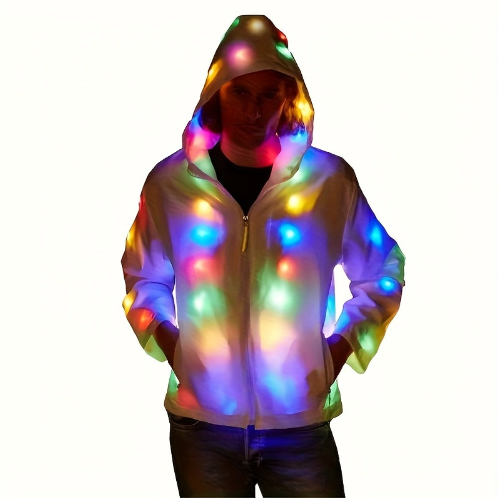 LED Light Up Party Jacket for Adults – Glowing Rave Costume Unisex Luminous Coat for Halloween, Christmas, Dance Parties & Festivals, Battery Powered, Washable Polyester, Sizes S-XXL