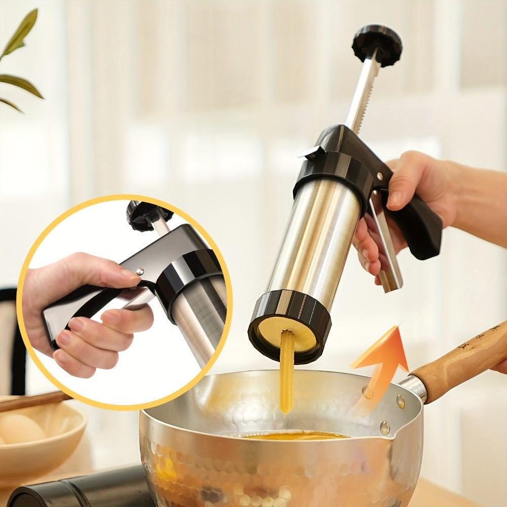 Cookie Press Set 8 Piece Stainless Steel Manual Churro Maker Flower Cookie Mold Baking Tool Set for Christmas Cookies Biscuit Decorating No Electricity Needed