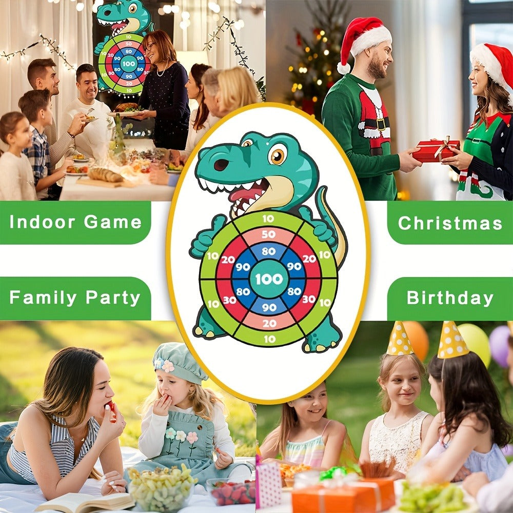 Dinosaur Sticky Target Ball Set with Blue Bow – Multiple Game Modes, Party Favor for Kids, Safe & Durable Fun Toy Gift for Her & Him
