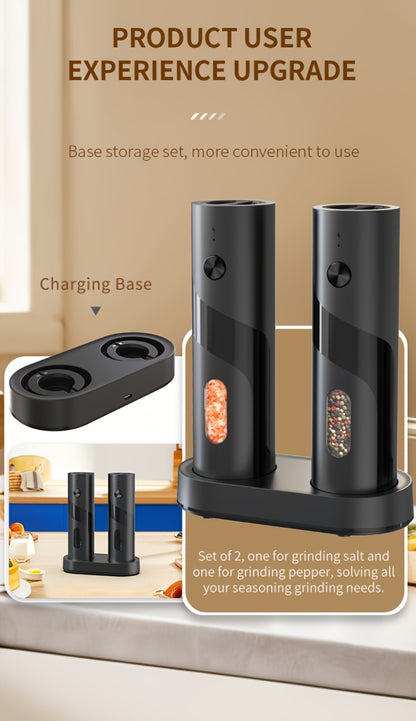 Electric Salt and Pepper Grinder Set with LED Light, Rechargeable Automatic Salt Pepper Mill, Adjustable Coarseness 3.72oz Large Capacity, Kitchen BBQ Restaurant Outdoor Wedding Gift