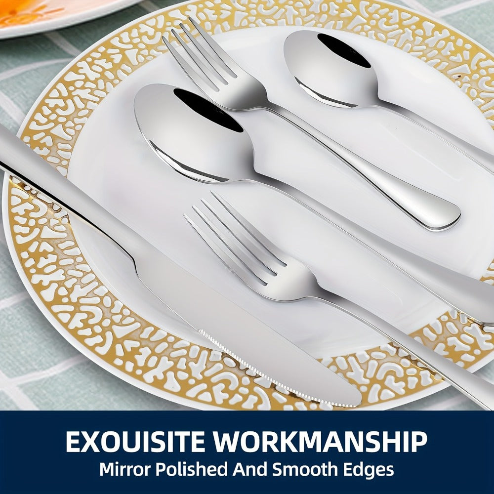 Stainless Steel Silverware Set Flatware Set with Forks Spoons & Knives – Modern Cutlery Set for Kitchen, Dining & Parties, Service for 4/6/12, 20/24/30/65 Piece